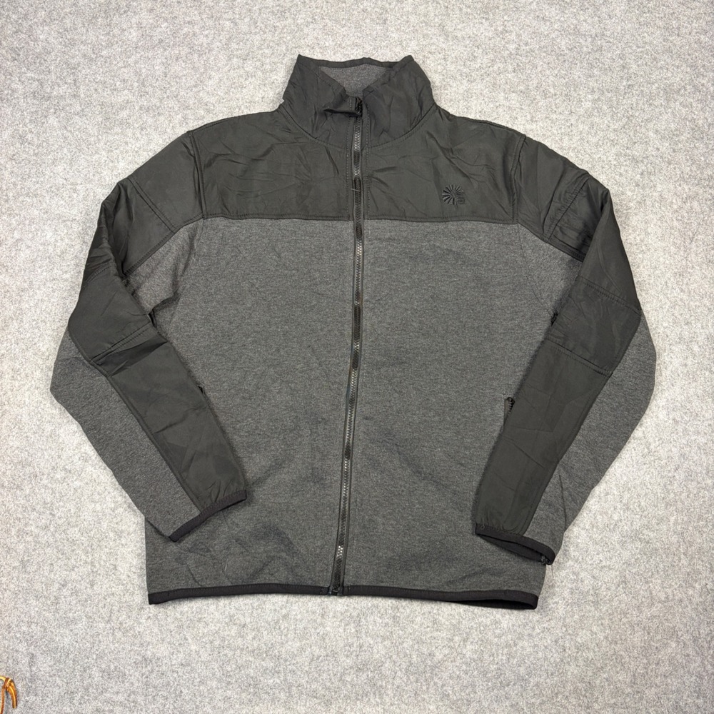 Akademiks Mens Full Zip Jacket Grey Black Mixed Media Mock Neck Size Medium